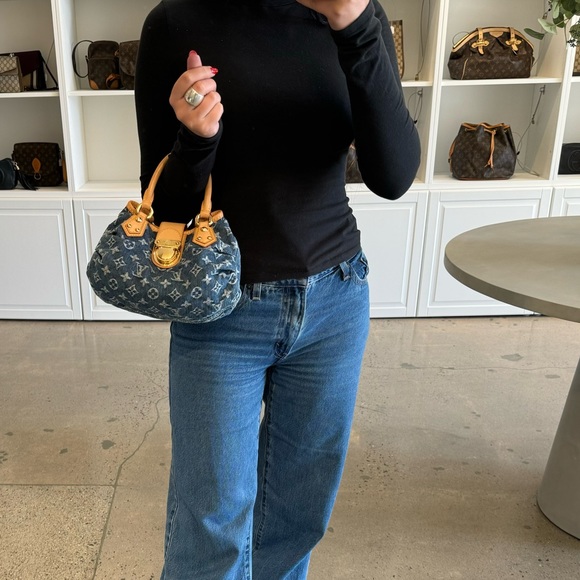 Authentic gently used Louis Vuitton Monogram mini Pleaty blue denim bag - Picture 2 of 9